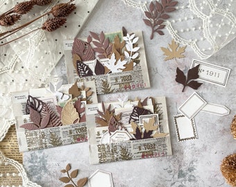 Die cut set - Labels and Leaves | 20 pieces | stamped | scrapbooking | journaling | card making | junk journal