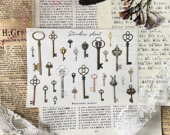 Sticker sheet - Antique keys | frosty clear | journaling | planner | scrapbooking | ephemera | Junk journal | snail mail