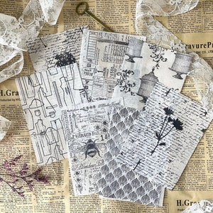 Stamped tracing paper ephemera | random mix - 5 pieces | scrapbooking | junk journal | mixed media | journaling | vintage