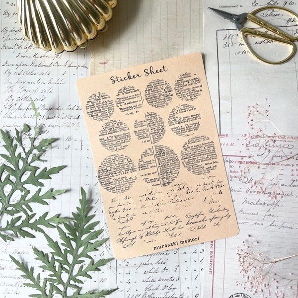 Sticker sheet - Old book page eyelets | open circle | Kraft | journaling | planner | scrapbooking | ephemera | Junk journal | Vintage