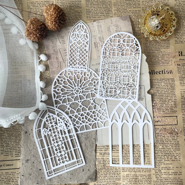 Die cut set - Windows / Cathedral | 5 pieces | cut out | scrapbooking | journaling | card making | junk journal