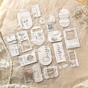 Stitched Ephemera set | 20 pieces | journaling | Junk journal | art journal | journaling card | frames | dried flower | laces