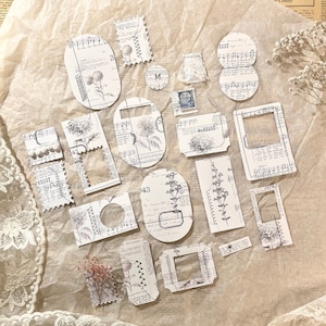 Conjunto de efímeras cosidas / 20 piezas / diario / diario basura / diario de arte / tarjeta de diario / marcos / flores secas / encajes