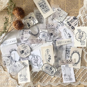 Set di effimeri - Etichette timbrate / 36 pezzi / diario / diario spazzatura / pianificatore / ritagli / chicche di carta