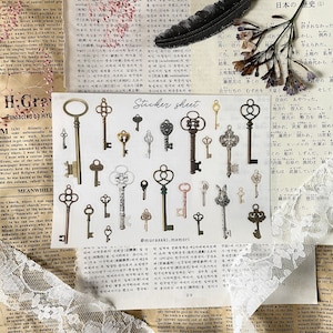 Foglio di adesivi - Chiavi antiche / trasparenti / journaling / planner / scrapbooking / effimeri / diario di posta indesiderata / posta ordinaria