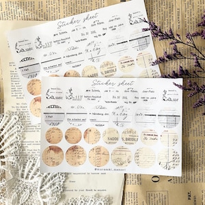 Foglio di adesivi - ricevuta vintage / cerchio / occhiello / journaling / planner / album / effimeri / diario spazzatura / diario artistico / posta ordinaria