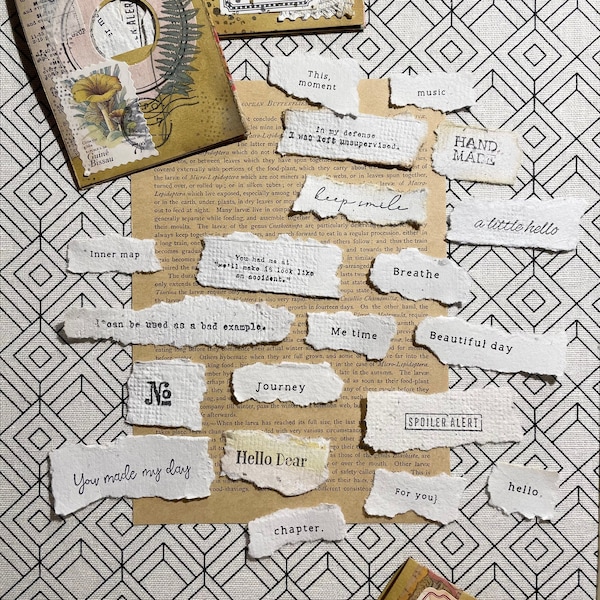 stamped letter ephemera | handmade paper | 20 pieces | scrapbooking | journal | vintage | DIY