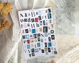Sticker Bogen - Magazin Alphabet Buchstaben | Lösegeld Hinweis Buchstaben | Journaling | Planer | Einklebeband | Ephemera | Junk Journal