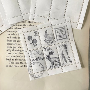 arkusz znaczków pocztowych wycinanych | 6 znaczków | papier washi | papier ręcznie robiony | Junk journal | dziennik artystyczny | planer | efemerydy | poczta ślimakowa
