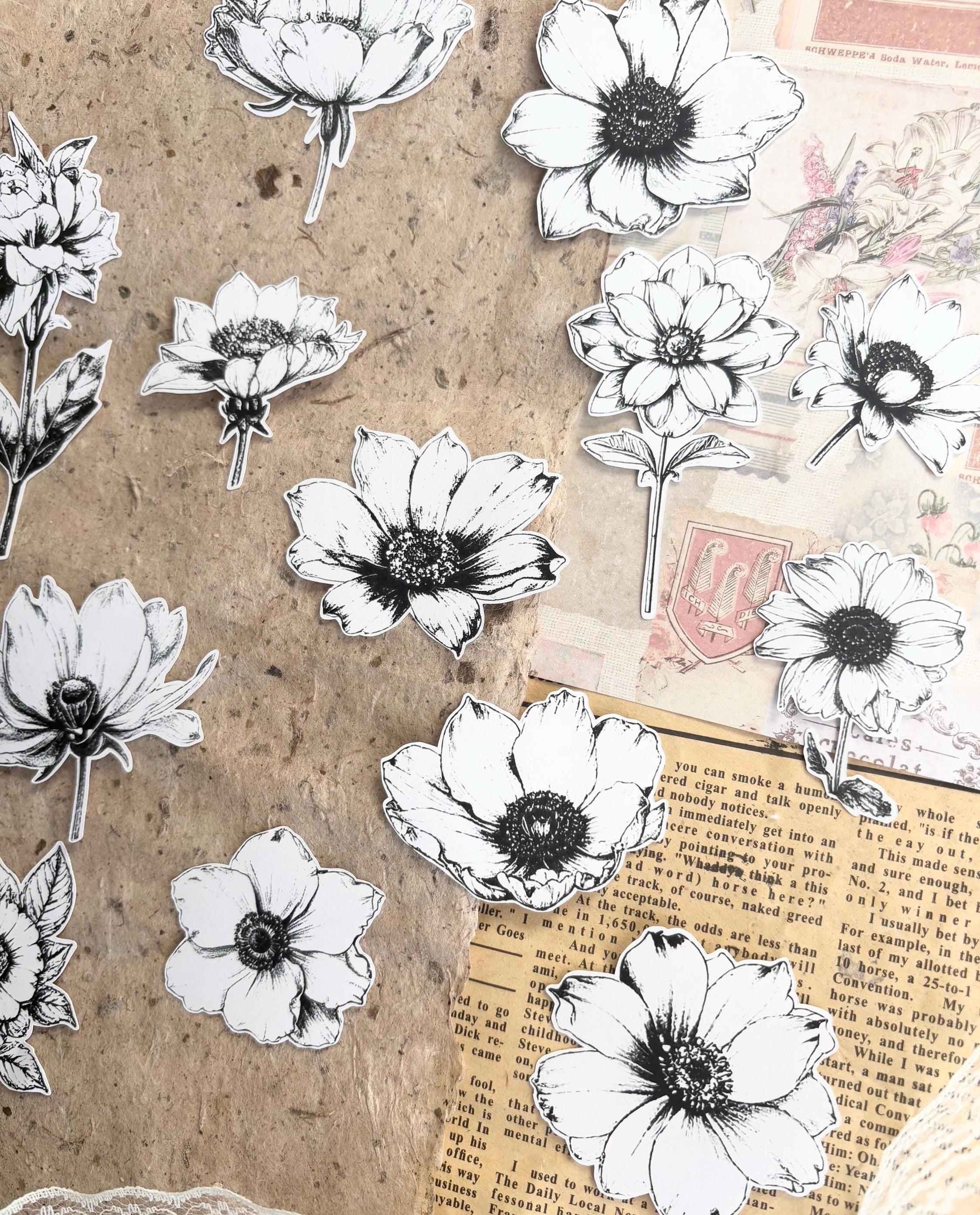Cut Out Stickers - Black and White Flowers | 14 Pieces | Line Art ...