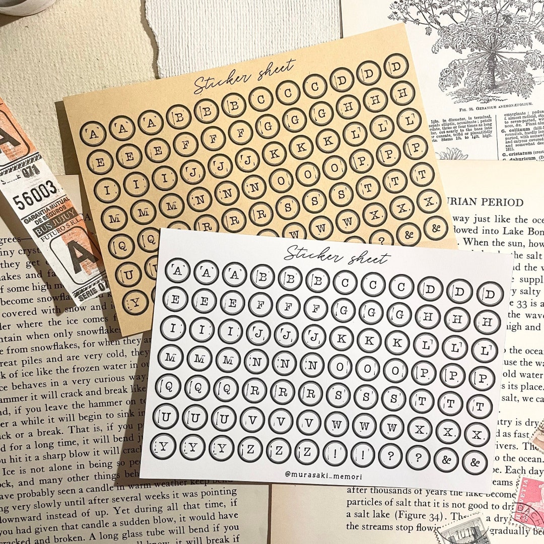 Sticker Sheet Stamped Circle Alphabet Typewriter Kraft Journaling