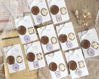 Self-adhesive wax seals | Antique frame design | set of 3 | Gold glittered | dried flowers | journaling | ephemera | sealing wax