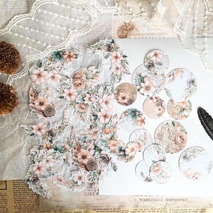 Ausgeschnittene Aufkleber Set - Blumenkranz und Kreis | 15 Stück | Journaling | Planer | Einklebeband | Ephemera | Junk Journal