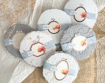 4 in. Circle handmade paper set | Embossed or Plain | 10 sheets | Deckled Edge | journaling | Recycled Eco friendly paper