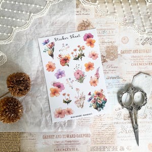 Stickerbogen - Verträumte Pastellblumen | Journaling | Planer | Einklebeband | Ephemera | Junk Journal