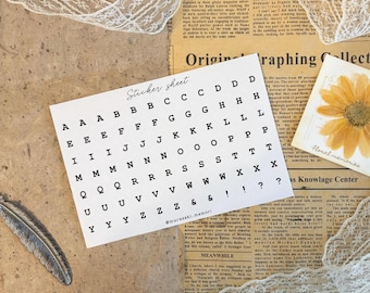 Sticker sheet - white circle alphabet letters | typewriter | journaling | planner | scrapbooking | ephemera | Junk journal mm-50