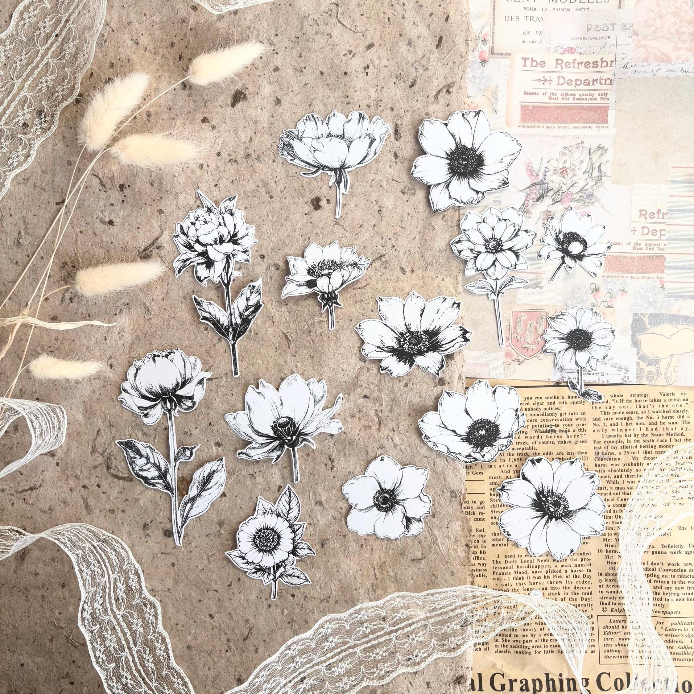 Cut Out Stickers - Black and White Flowers | 14 Pieces | Line Art ...