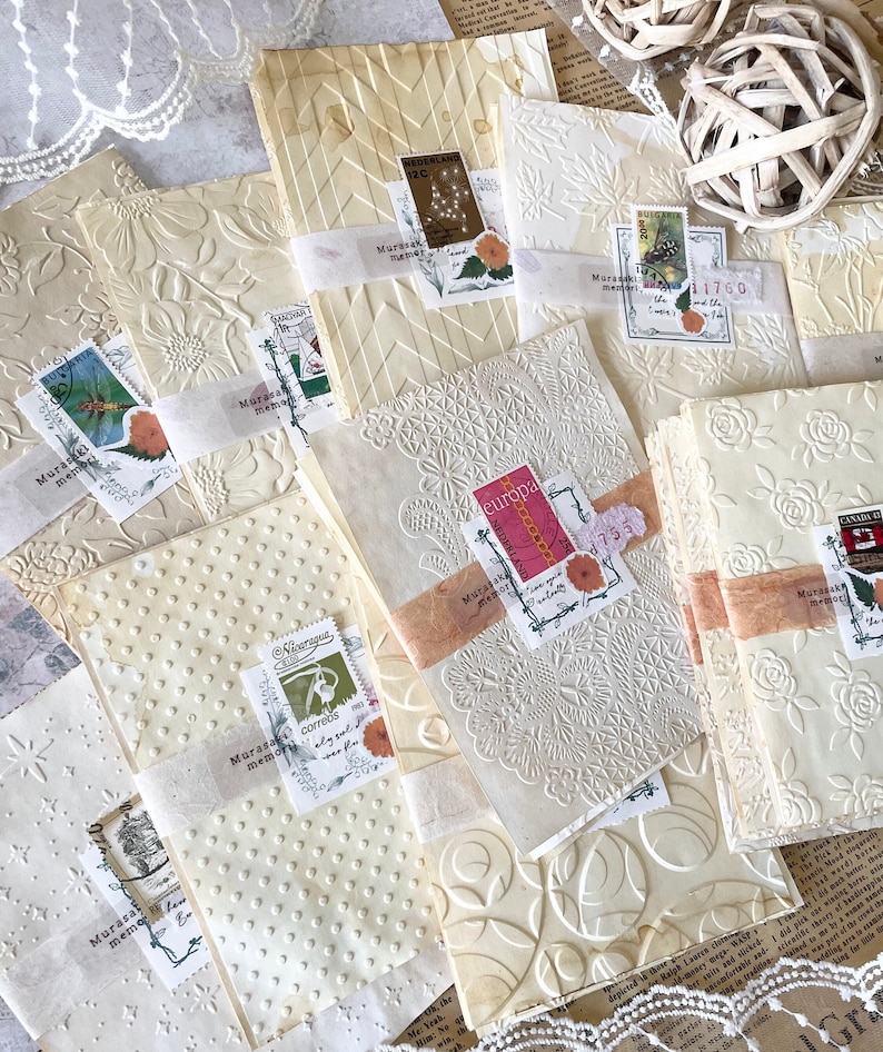 Embossed Tea-dyed Paper Set | 5 Sheets | Scrapbook Paper | Journaling ...
