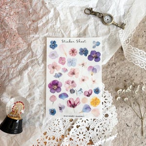 Stickerbogen - Getrocknete Blumen bügeln | frostig klar | Journaling | Planer | Einklebeband | Ephemera | Junk Journal | Frühling