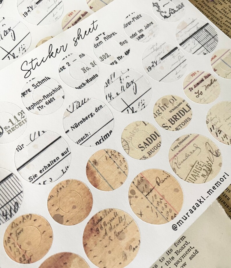 Sticker Sheet Vintage Receipt Circle Eyelet Journaling - Etsy