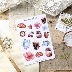 Hoja de pegatinas - Coffee break / blanco mate / diario / planificador / scrapbooking / efímera / Diario basura
