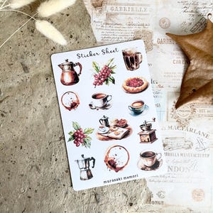 Hoja de pegatinas: café de la tarde / blanco mate / diario / planificador / scrapbooking / efímera / diario basura