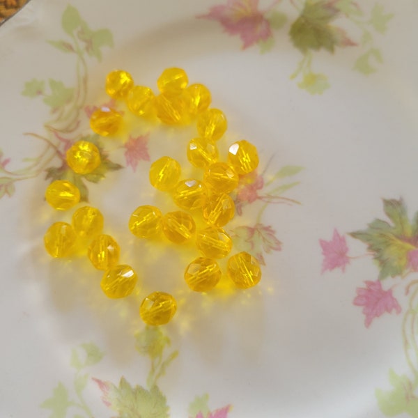 8mm Faceted Round Czech Fire Polished Beads, 25 in package Yellow Glass