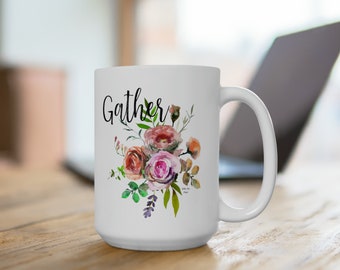 Gather  Floral Coffee Ceramic Mug Generous 15oz Ounce