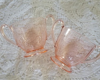 Fairfax Pink Rose Line 2375 Fostoria Depression Glass Open Footed Sugar Bowl Loving Cup Style