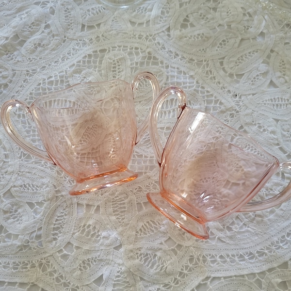 Fairfax Pink Rose Line 2375 Fostoria Depression Glass Open Footed Sugar Bowl Loving Cup Style