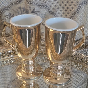 Coppia di 2 tazze da caffè vintage Hall China &quot;Golden Glo&quot; in oro 22 carati, 1273, 6&quot; x 4,5&quot;