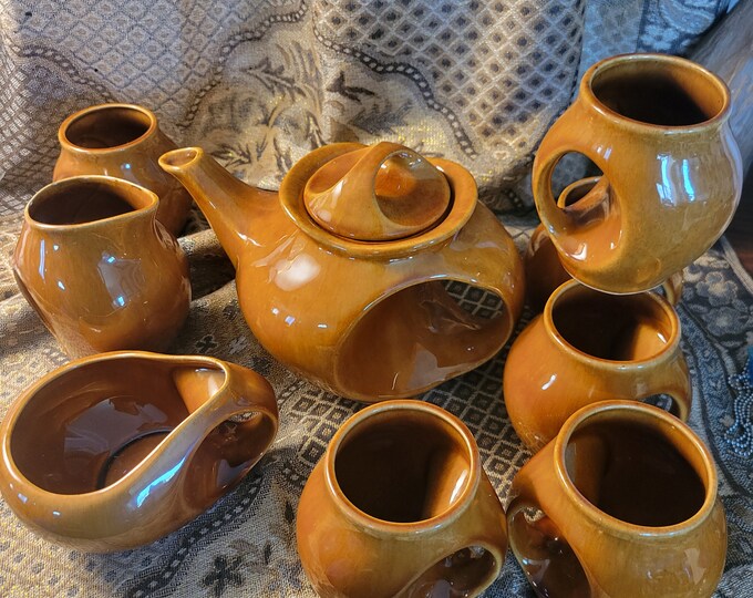 Rare MCM Coffee - Tea Set 9 pieces Teapot, Creamer, Sugar, Mugs Great Retro Styling