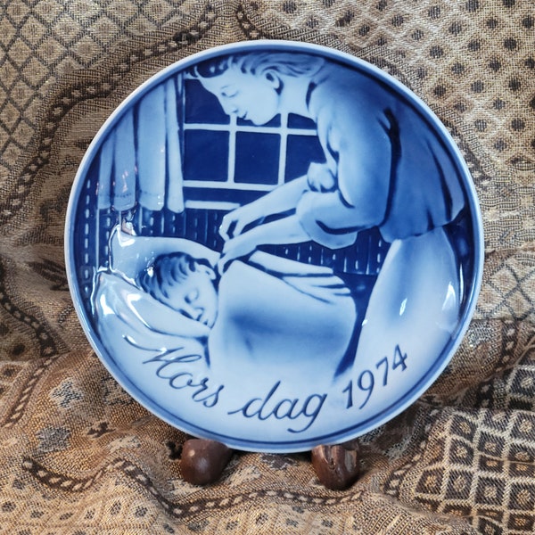 Mother's Day Blue and White Plate Georg Jensen Plate Mors Dag 1974 Vintage