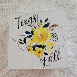 Yellow Rose Texas Y&#39;all Box Sign - Rustic Wall and Shelf Decor, Housewarming Gift,
