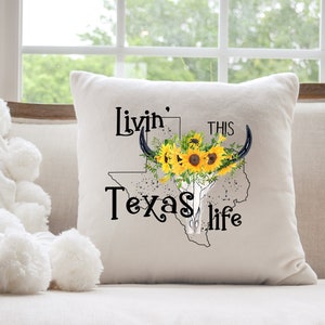 Living This Texas Life Cotton Throw Pillow 20 x 20 inches Sunflowers Western Themed Pillow Sofa