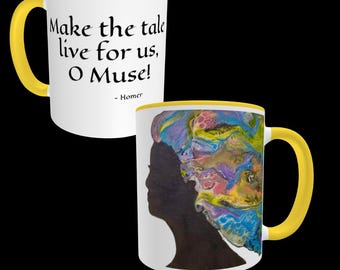 Muze aan het werk | Homer-mok met citaat | Koffiekopje mythische kunst