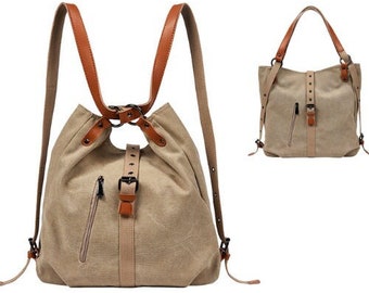 Bolso tipo mochila, bolso de hombro convertible Hobo Slouchy, mochila de lona, bolso de lona