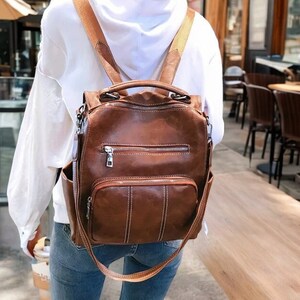 Oslo Vegan Leather Backpack Convertible Shoulder Bag, Faux Leather Purse, Womens Leather Travel Cabin Bag