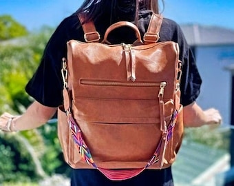 Mochila Malmo Retro, Monedero de cuero vegano, Mochila de viaje, Bolsa de cabina