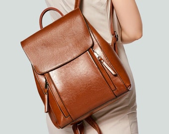 Plecak z prawdziwej skóry, rozkładana torba na ramię, damski skórzany plecak, torba na ramię, skórzana torebka. Torba na laptopa, torba na książki