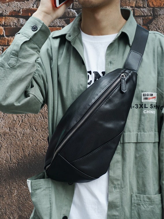 Leather Sling Bag, Men's Chest Bag, Leather Belt Bag, Men's