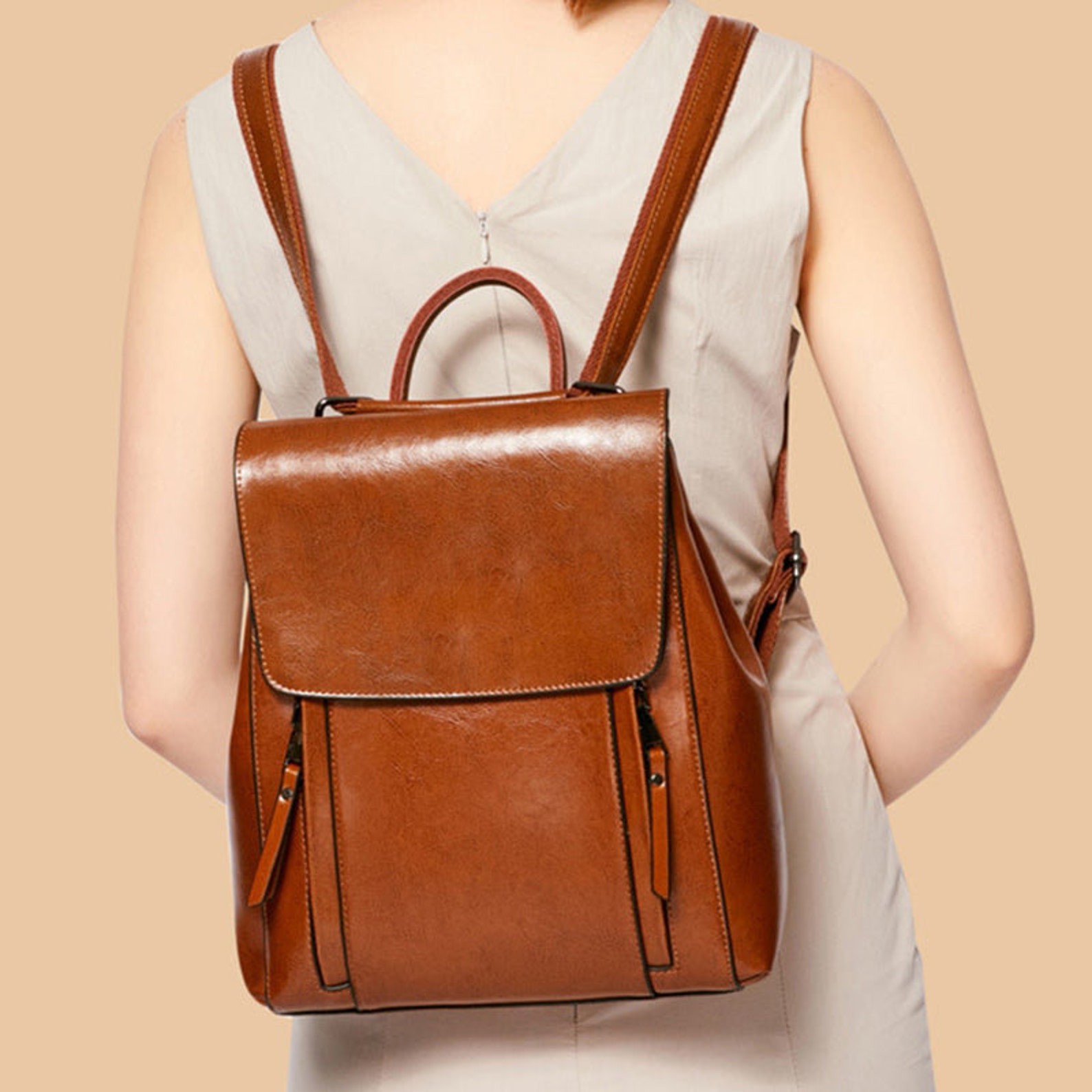 Genuine Leather Backpack Convertible Shoulder Bag Womens Etsy