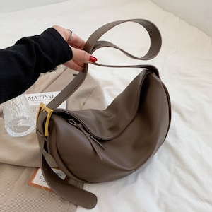 Dumpling Bag Vegan Leather, Soft Crossbody Sling Bag, Womens Half Moon Bag, Slouchy Shoulder Bag