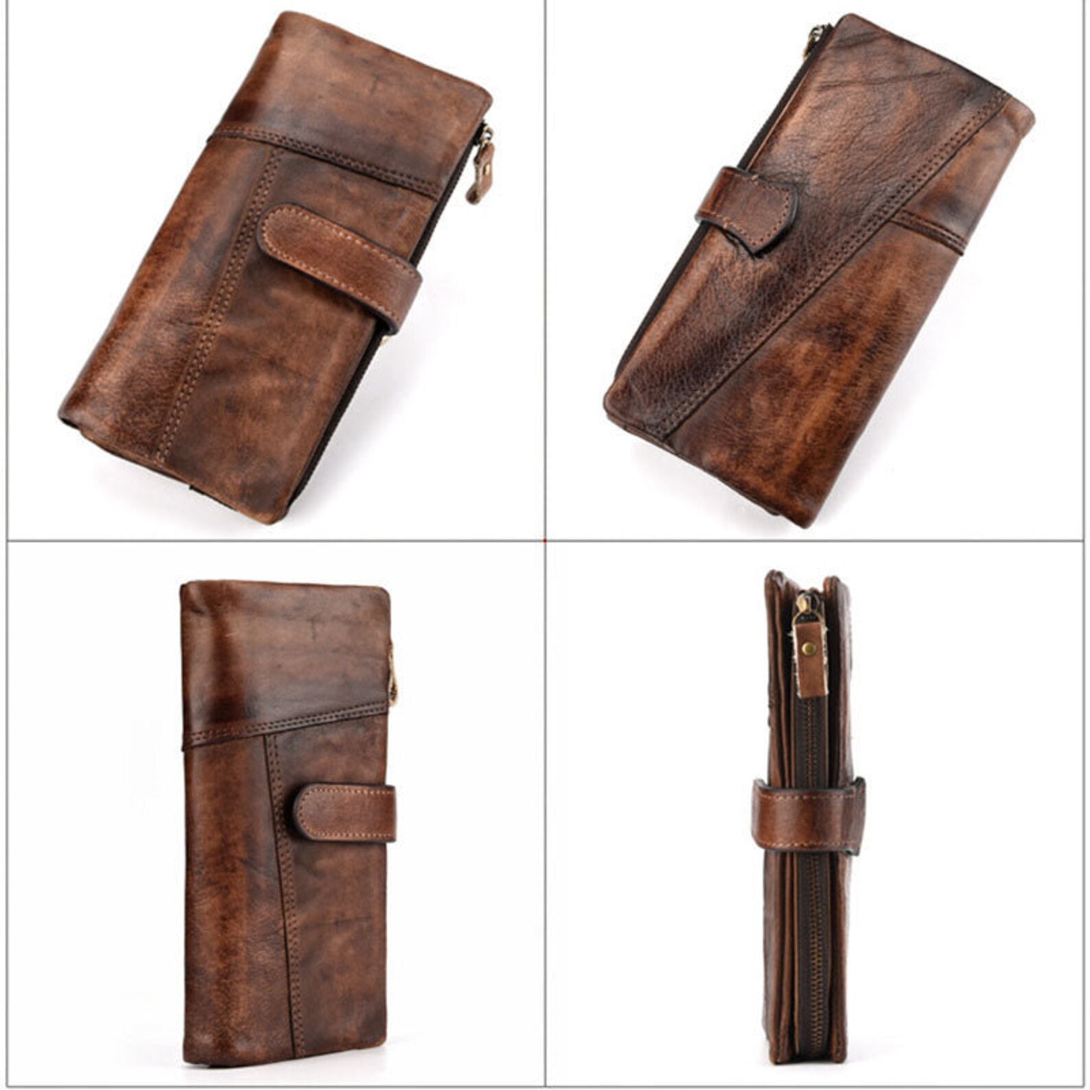 Genuine Leather Wallet Unisex Aged Distressed Leather Wallet Etsy