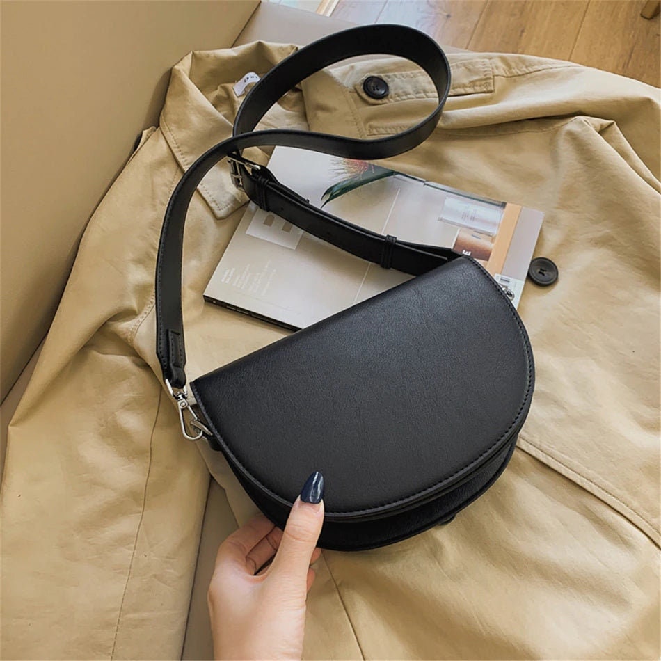 Luna Half Moon Saddle Bag Leather Crossbody Shoulder Saddle Bag