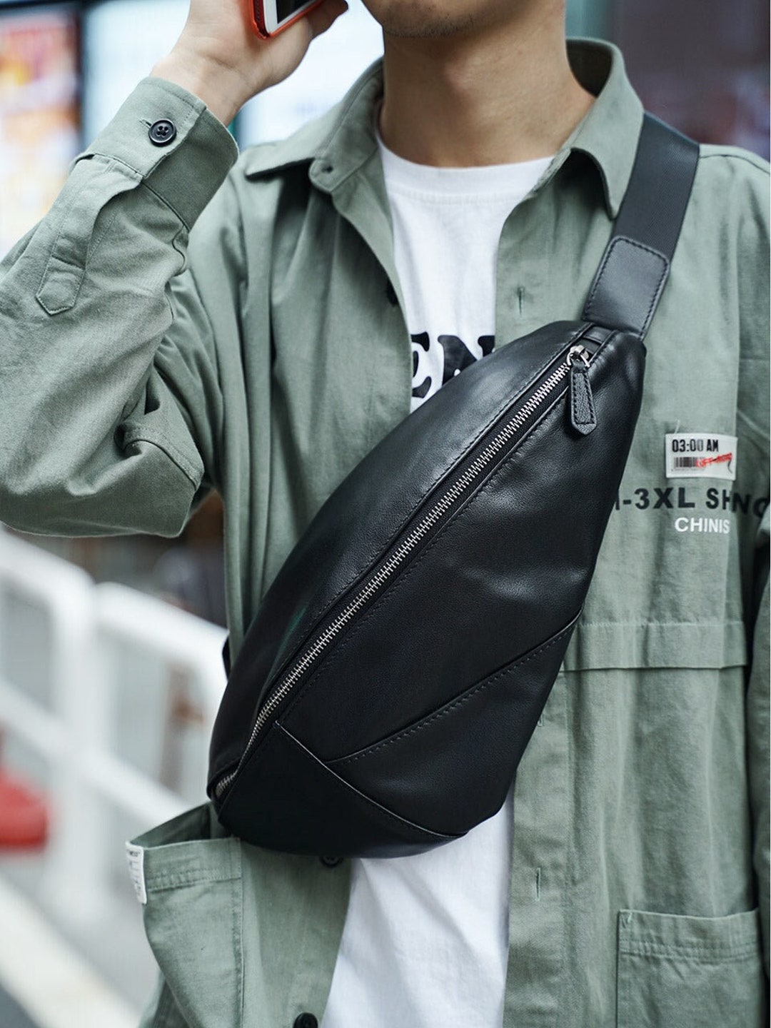 Leather Sling Bag Men's Chest Bag Leather Belt Bag - Etsy