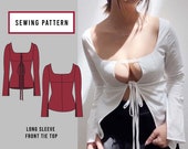 Front Tie Top Sewing Pattern: Long Sleeve Keyhole Shirt (PDF Pattern)