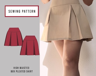 Patrón de costura de falda plisada de caja / DESCARGA INSTANTE / Patrón de costura PDF / Patrón imprimible / Mini falda