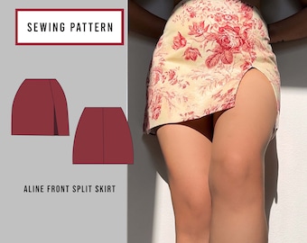 A-Line Mini Skirt Sewing Pattern: High Waisted, Single Slit (PDF Pattern)
