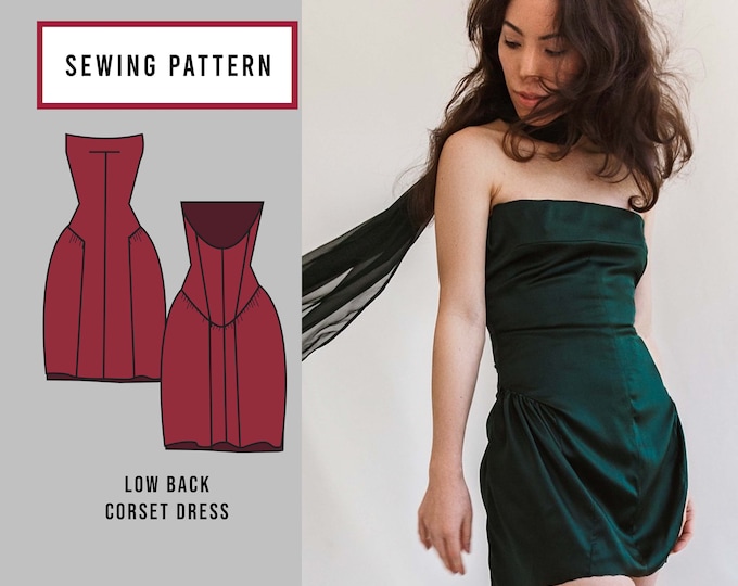 Strapless Mini Dress & Corset Digital PDF Sewing Pattern // US Size 00 ...